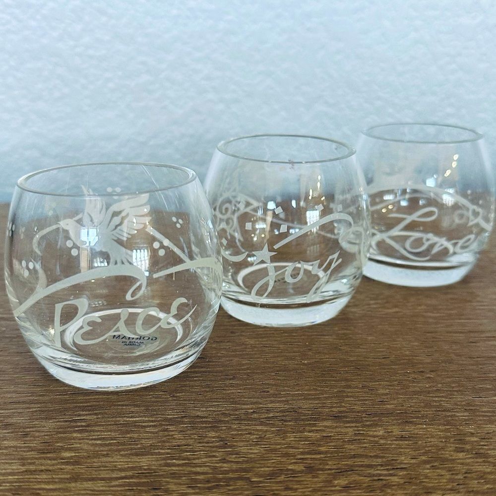 Gorham 3-pc Christmas Holiday Etched Candle Holders Set